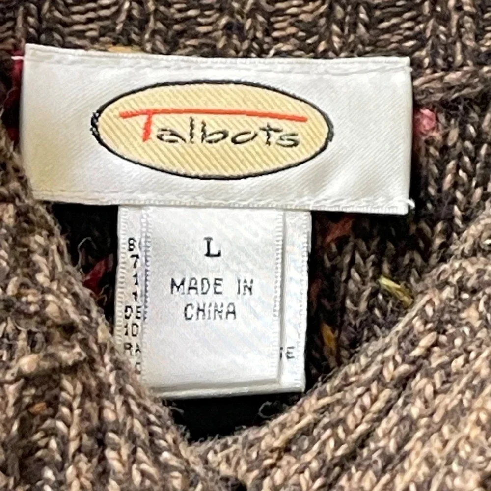 Vintage Talbots Womens L Cardigan Bright Striped Textured USA Made Floral Button - Picture 3 of 14